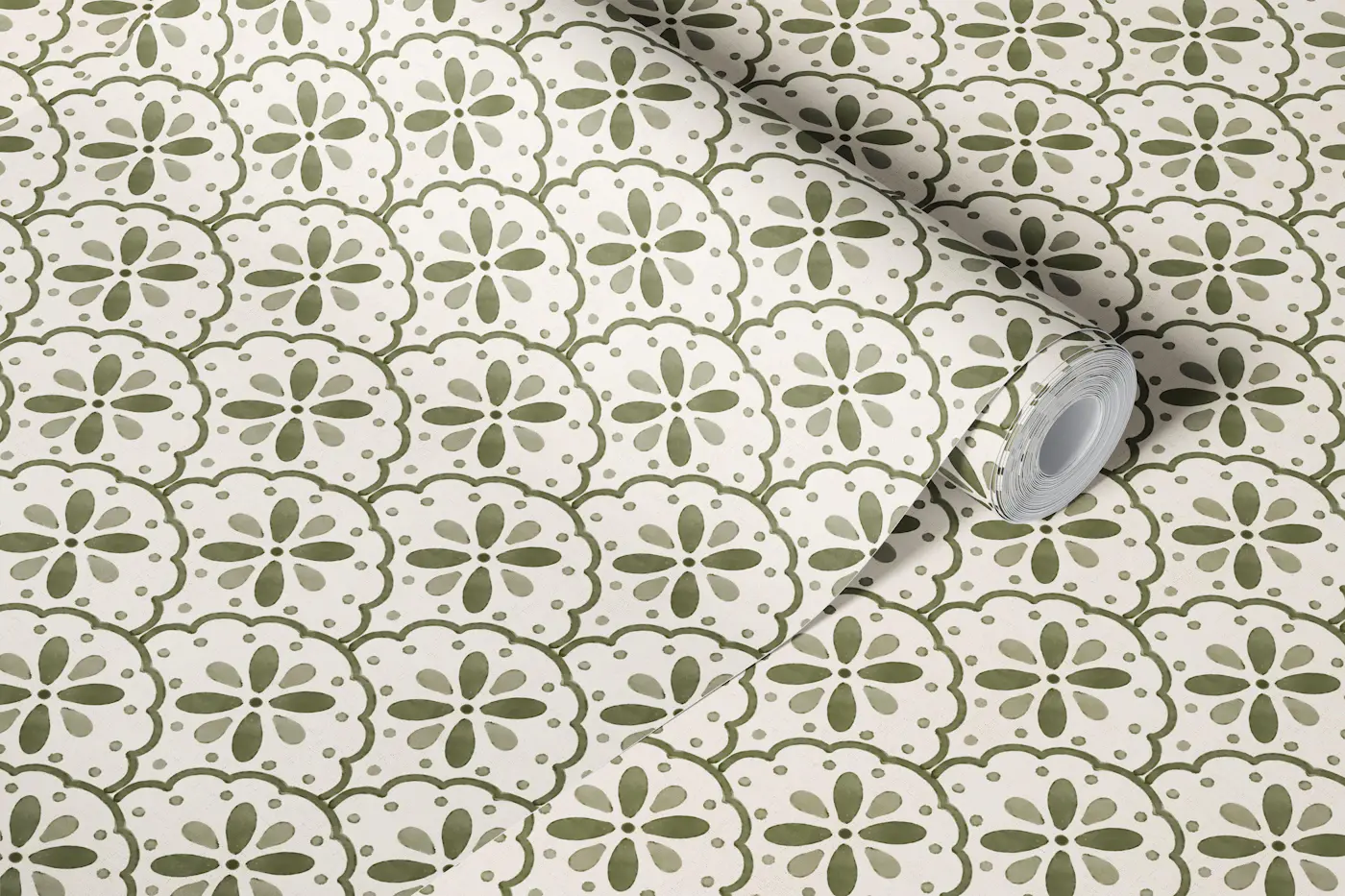 Tuscany Scallop Olive wallpaper roll