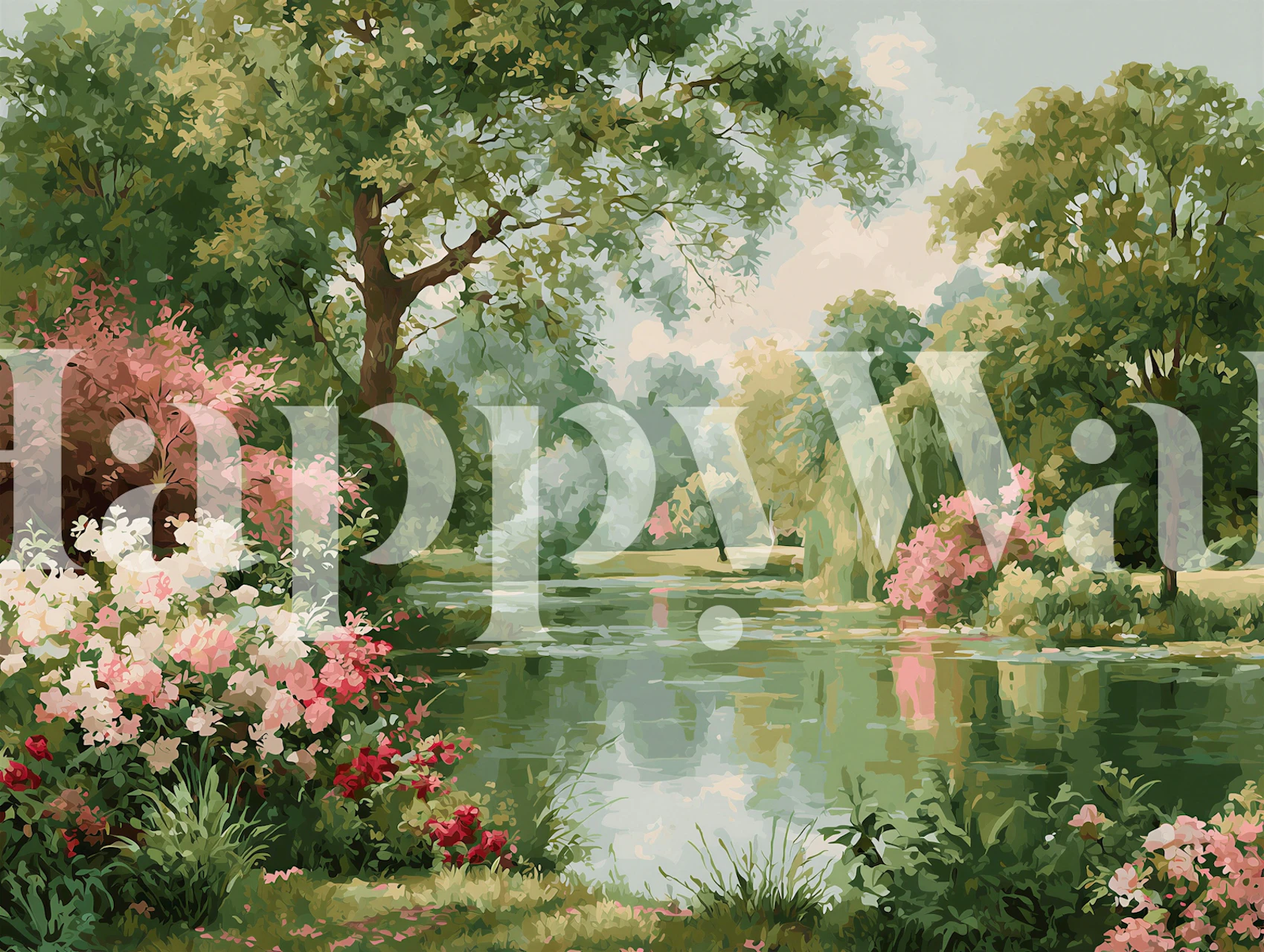 Serene River Garden View wallpaper