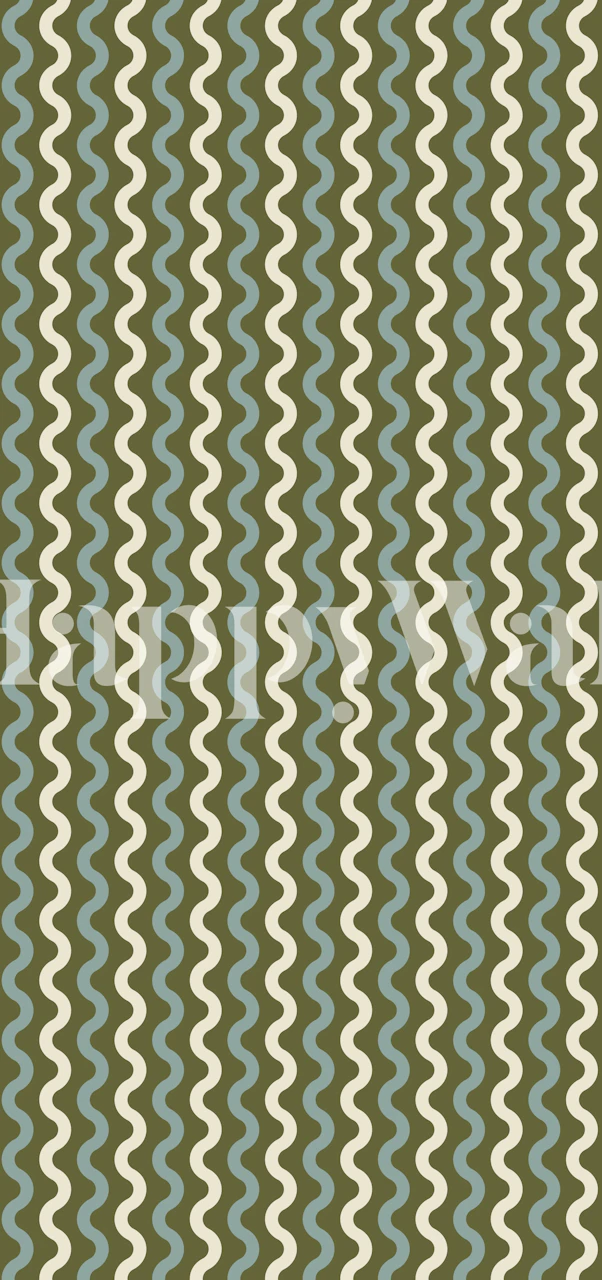 Curved vertical stripes green and blue wallpaper