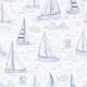Blue Sailboats Toile Coastal Nautical