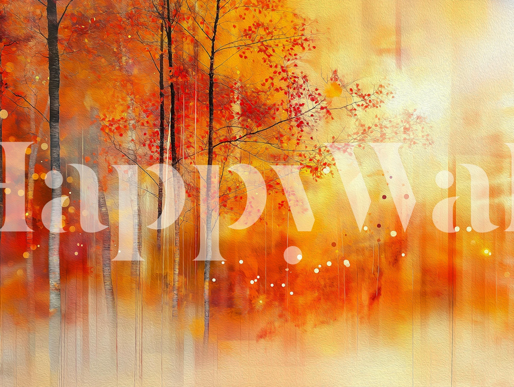 Sunlit Amber Woodland behang in een kamer