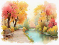 Autumn Park River Walk Painterly tapet