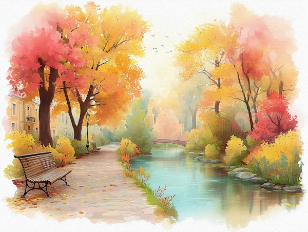 Autumn Park River Walk Painterly