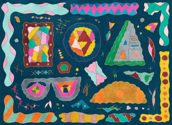 Multicolor Abstract Shapes Navy