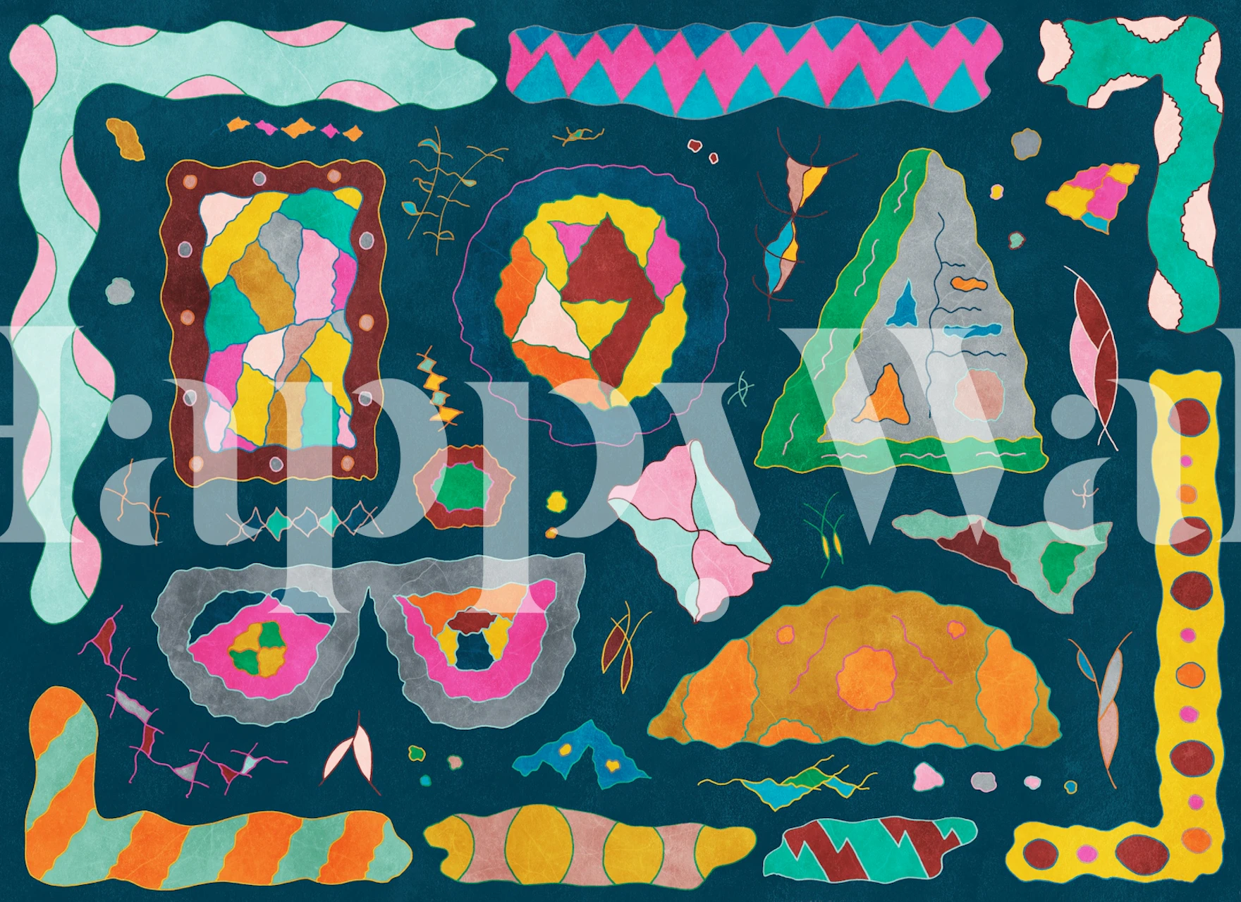 Multicolor Abstract Shapes Navy wallpaper