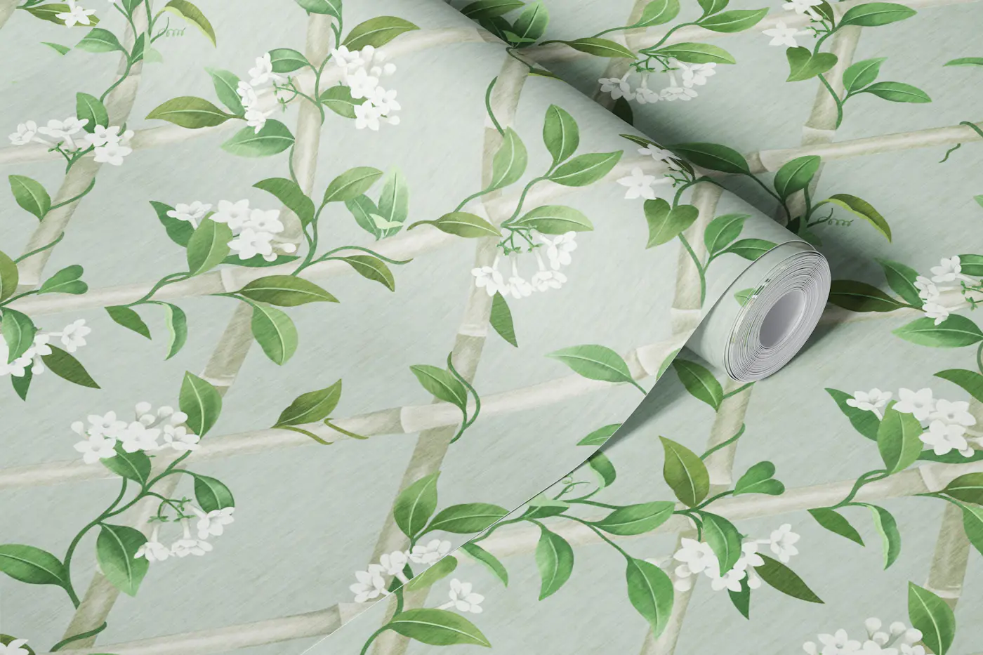 Jasmine Trellis Botanical - Misty Gray wallpaper roll