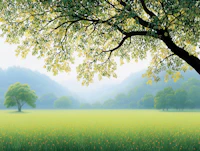 Sunlit Meadow Under Tree Canopy tapete