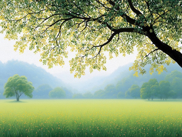 Sunlit Meadow Under Tree Canopy