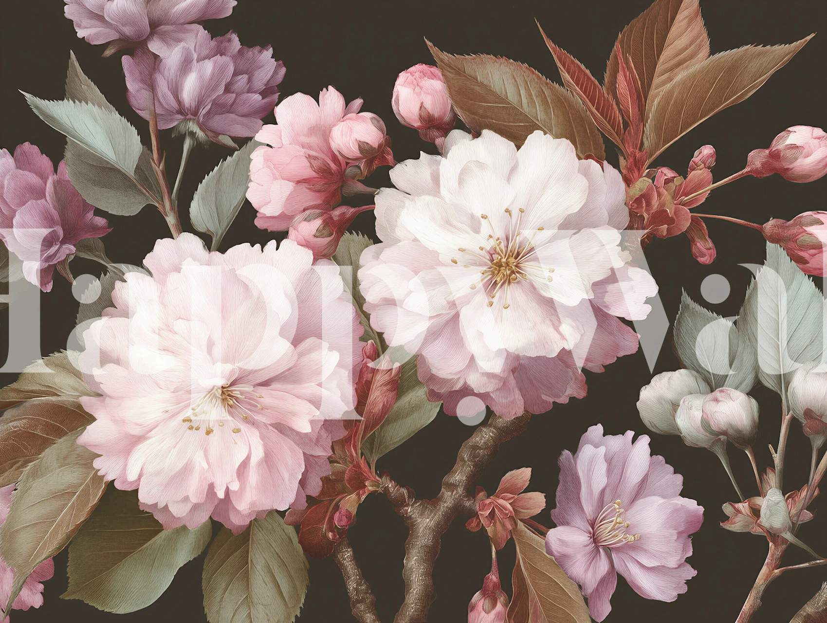 Vintage Cherry Blossom Bouquet wallpaper in a room
