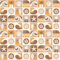Surf Wave Palm Seaside Tiles Brown wallpaper