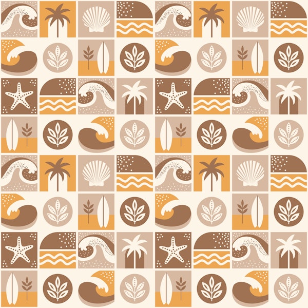 Surf Wave Palm Seaside Tiles Brown