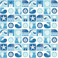 Surf Wave Palm Seaside Tiles Blue wallpaper