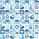Surf Wave Palm Seaside Tiles Blue