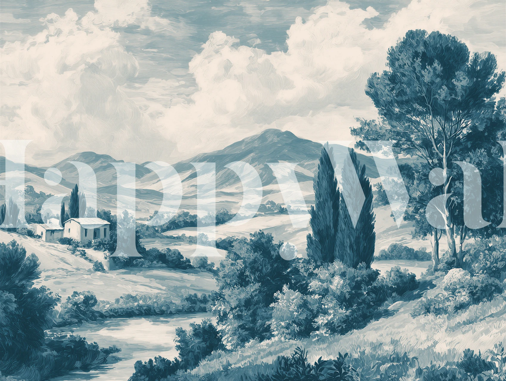 Blue Tuscan Countryside wallpaper