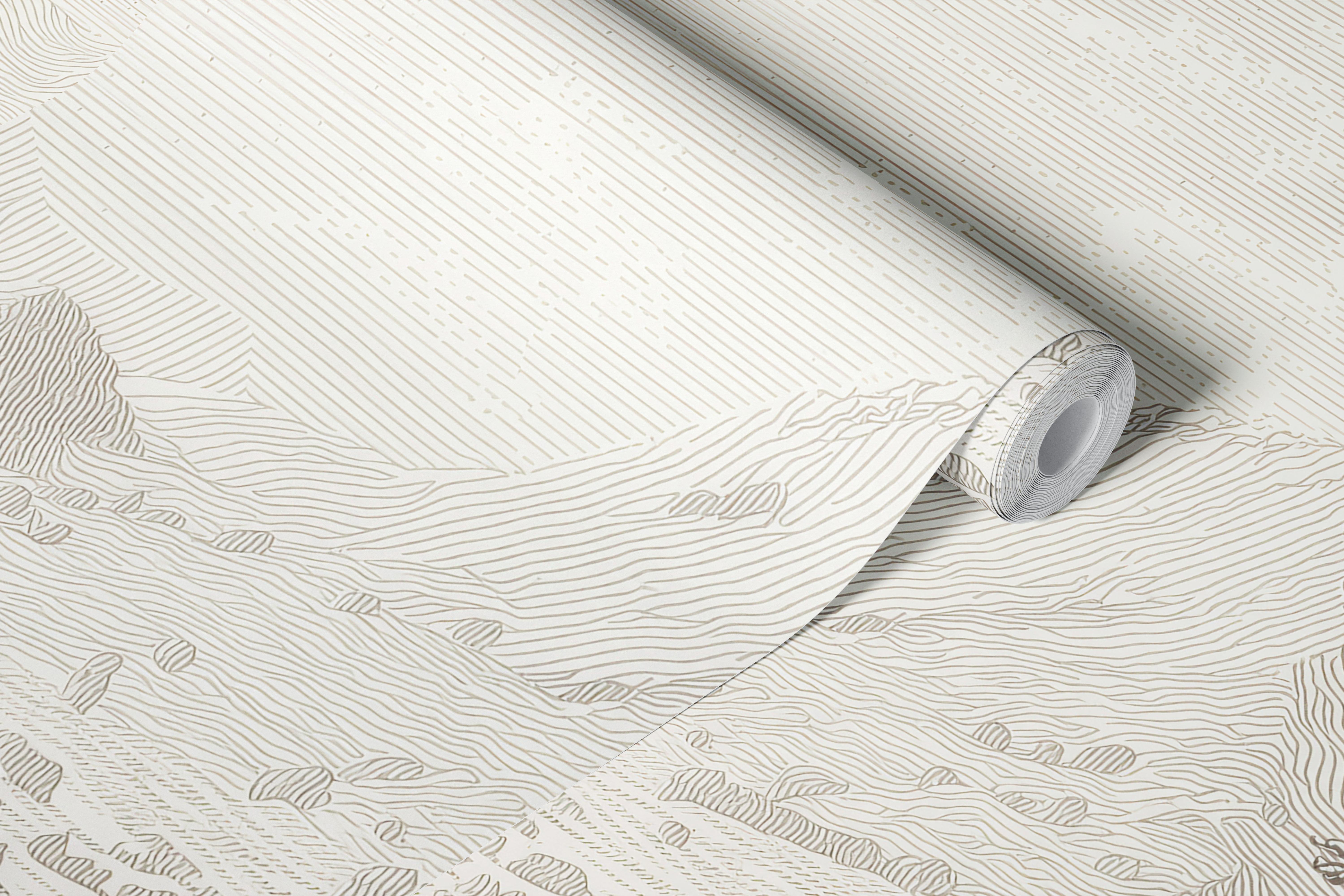 Sepia mountain valley engraving wallpaper in room
