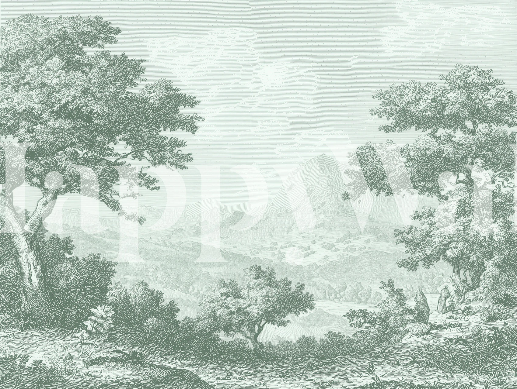 Sage Green Toile Landscape wallpaper