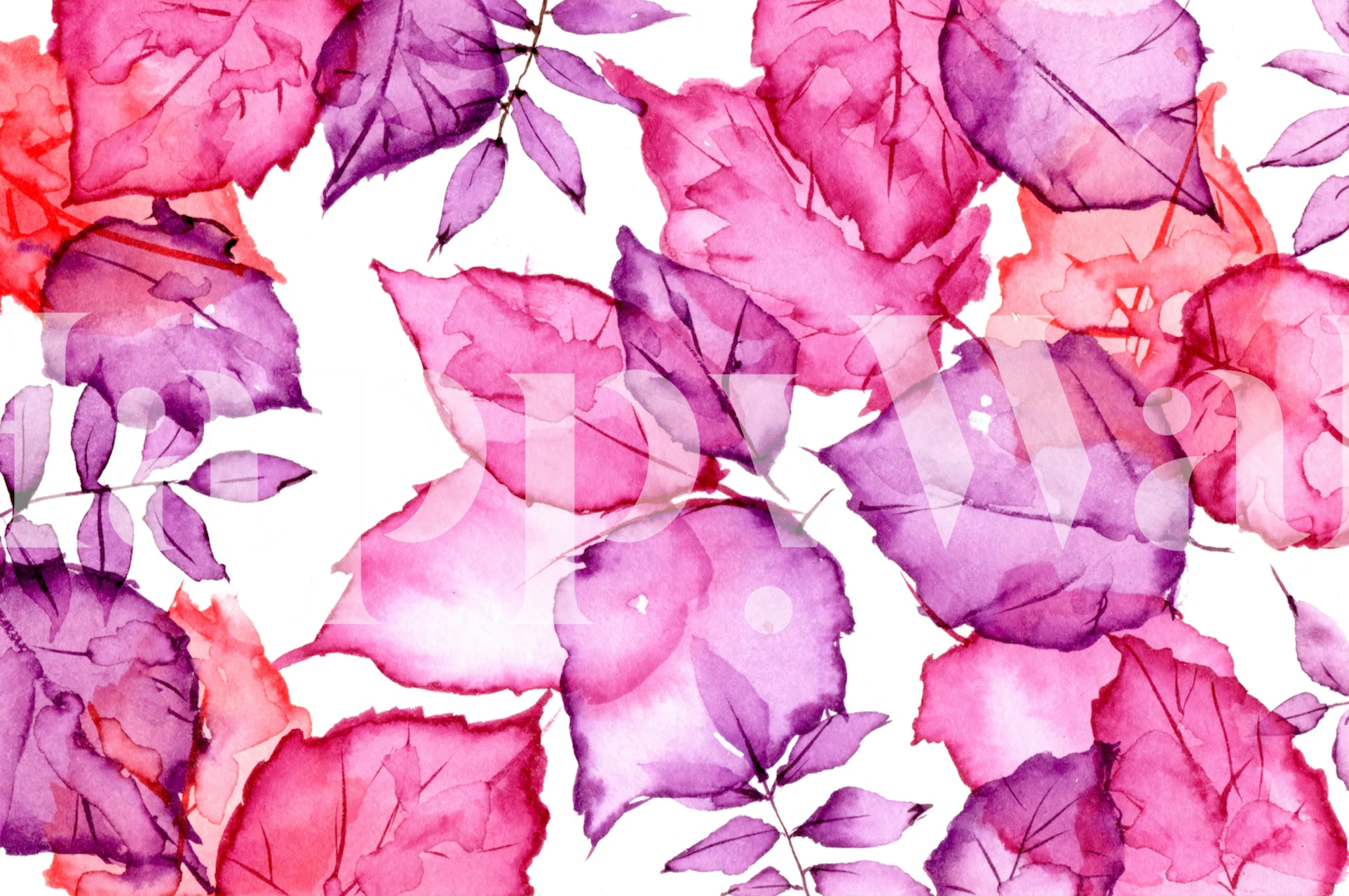 Pink purple autumn leaves wallpaper in a room