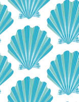 Retro Scallop Shells - Turquoise on white - M behang