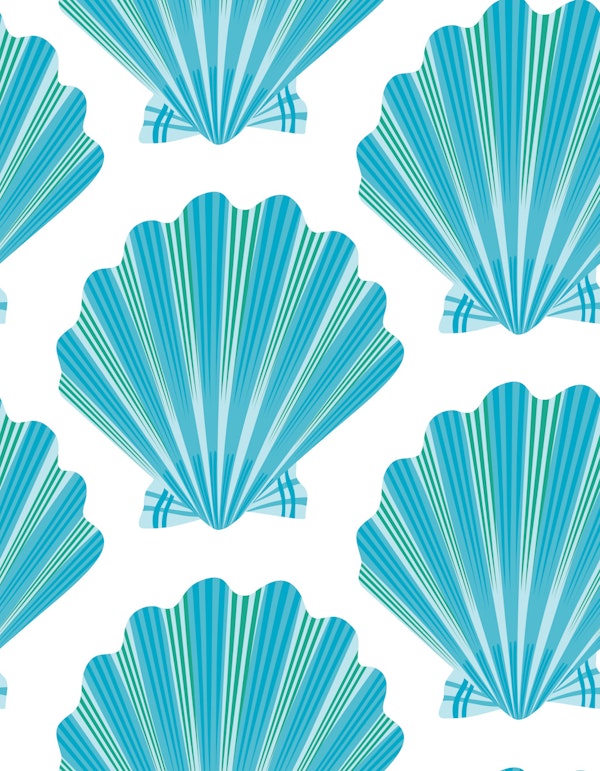 Retro Scallop Shells - Turquoise on white - M