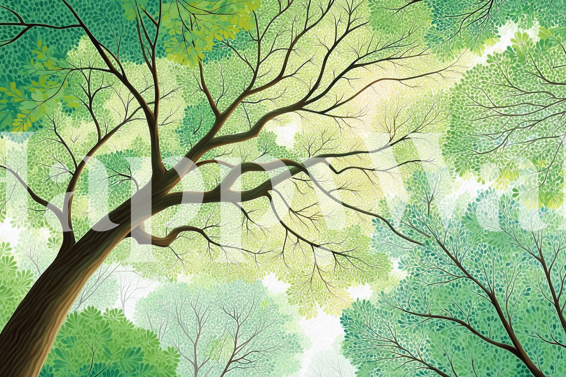 Sunlit Forest Canopy wallpaper in a room