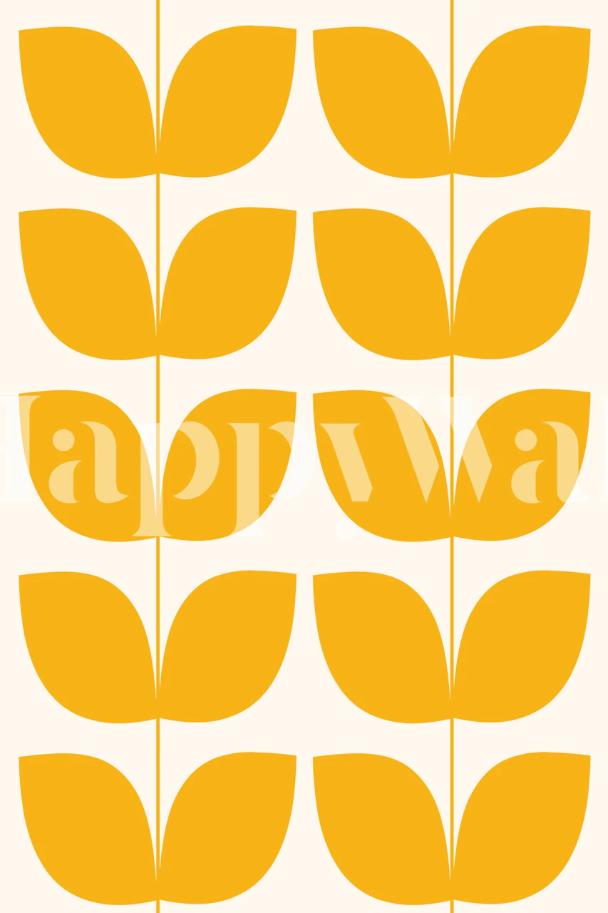 Tapeta Mid Century Leaves Yellow w pokoju