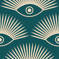 Art Deco Eye - Natural on Teal Blue wallpaper