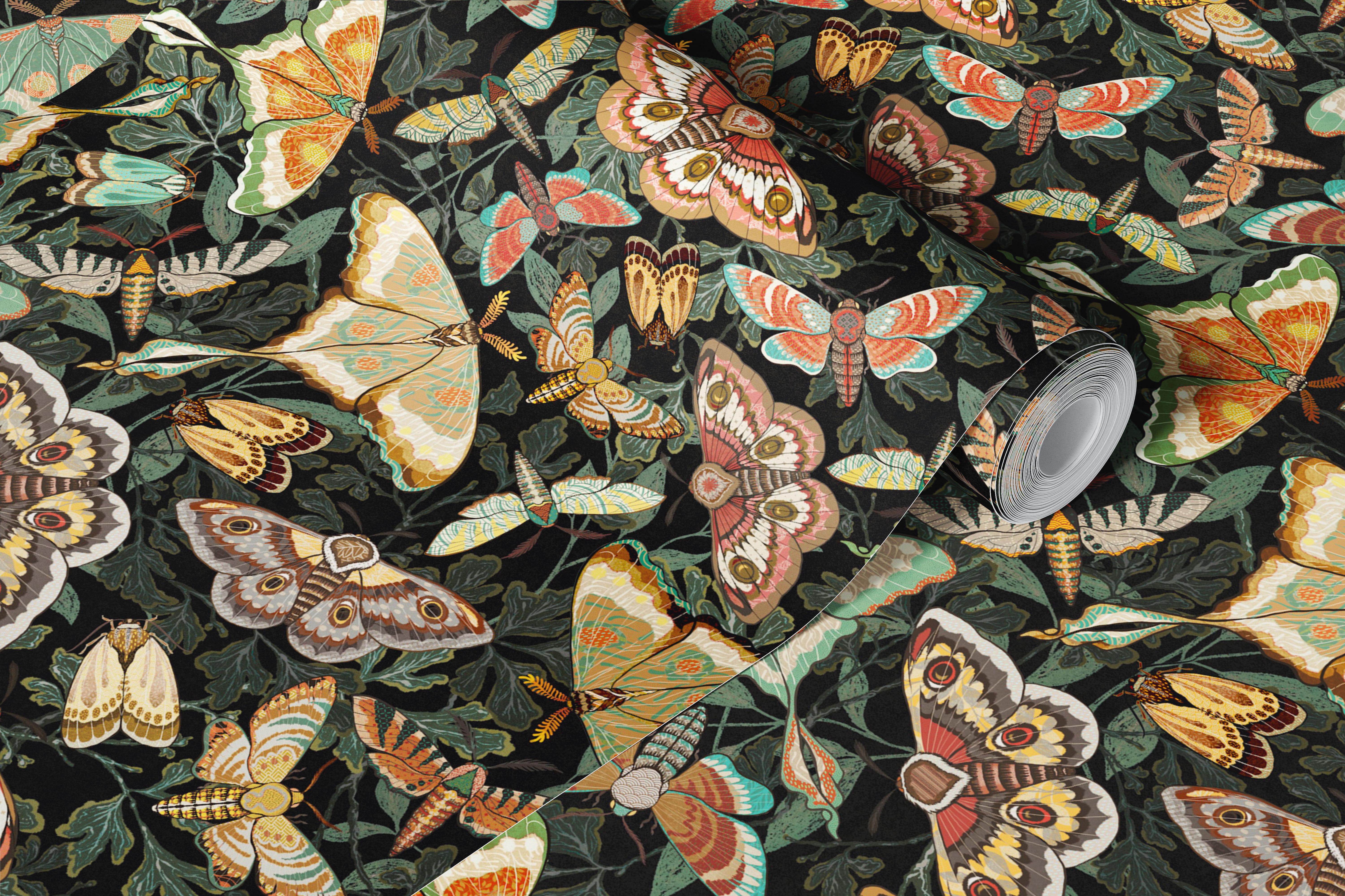 Moths and Butterflies Warm Black - Happywall