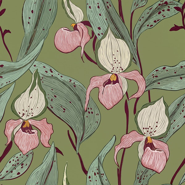 Sage Green Floral Orchids