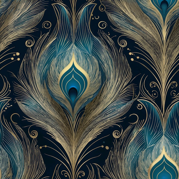 Teal Gold Peacock Feathers