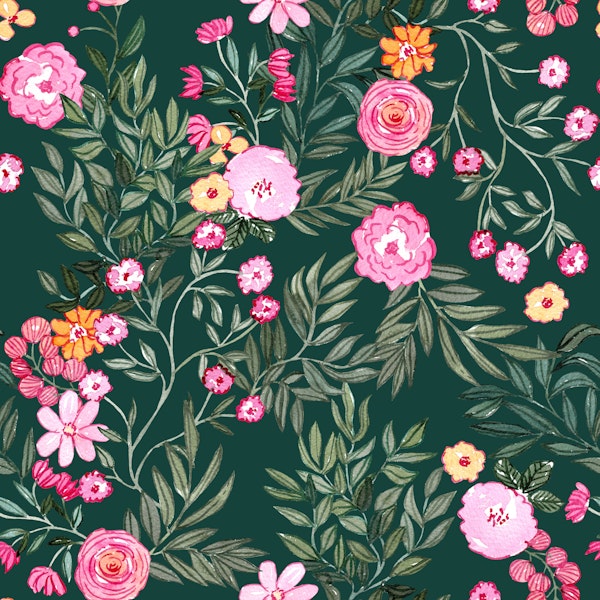 Dark Teal Garden Blossoms