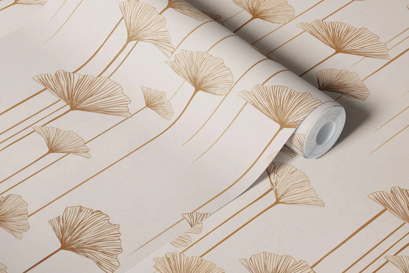 Minimal Ginkgo Botanical Beige wallpaper roll