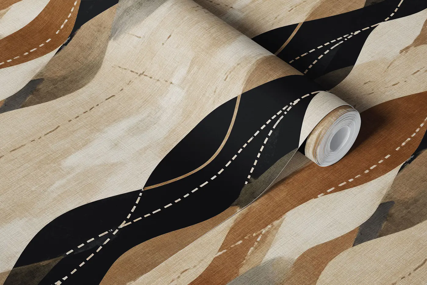 Neutral Wavy Stripes Linen Texture wallpaper roll