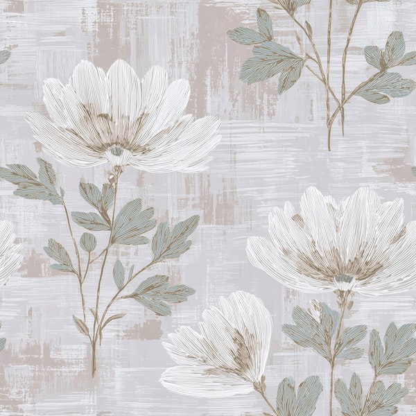 Soft Beige Botanical Flowers