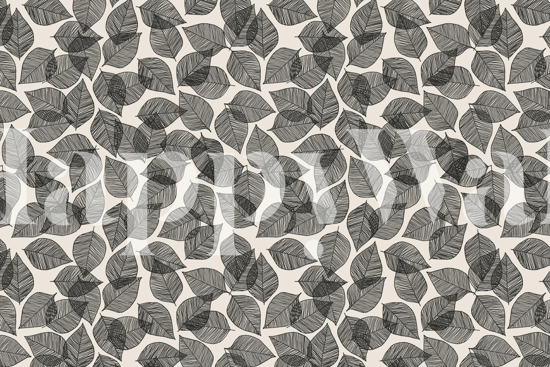 Carta da parati con foglie in stile schizzo monocromatico