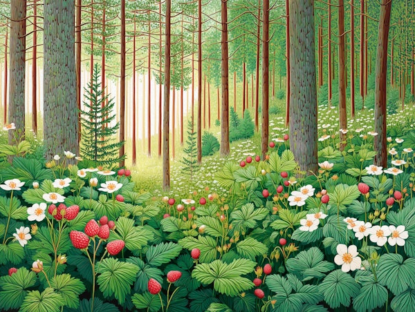 Wild Strawberry Forest Painterly