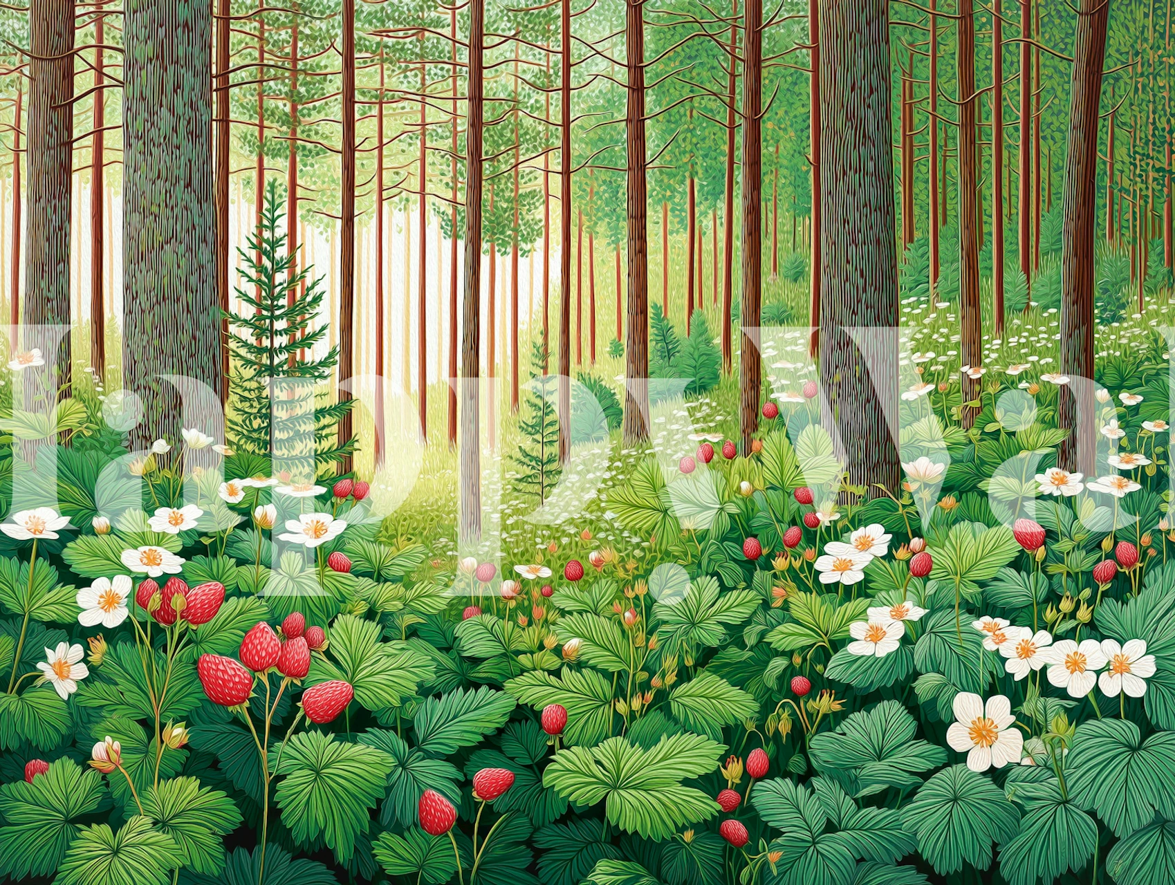 Wild Strawberry Forest wallpaper in a room