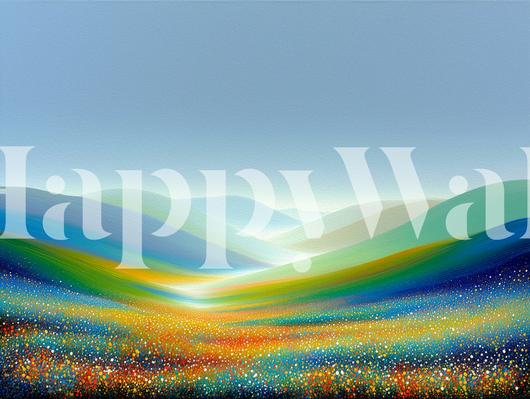 Misty Rainbow Hills wallpaper in a modern room