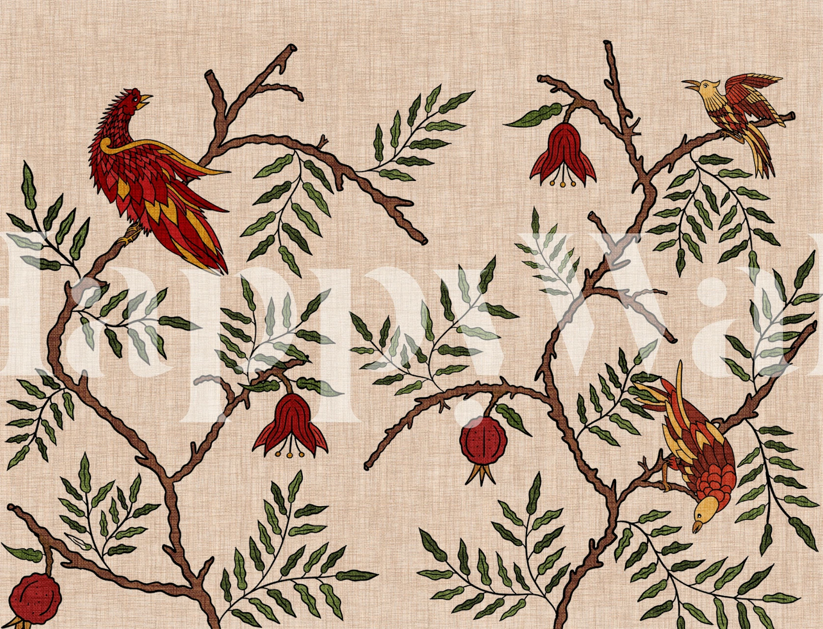 Mediterranean Aviary wallpaper with birds and flowers