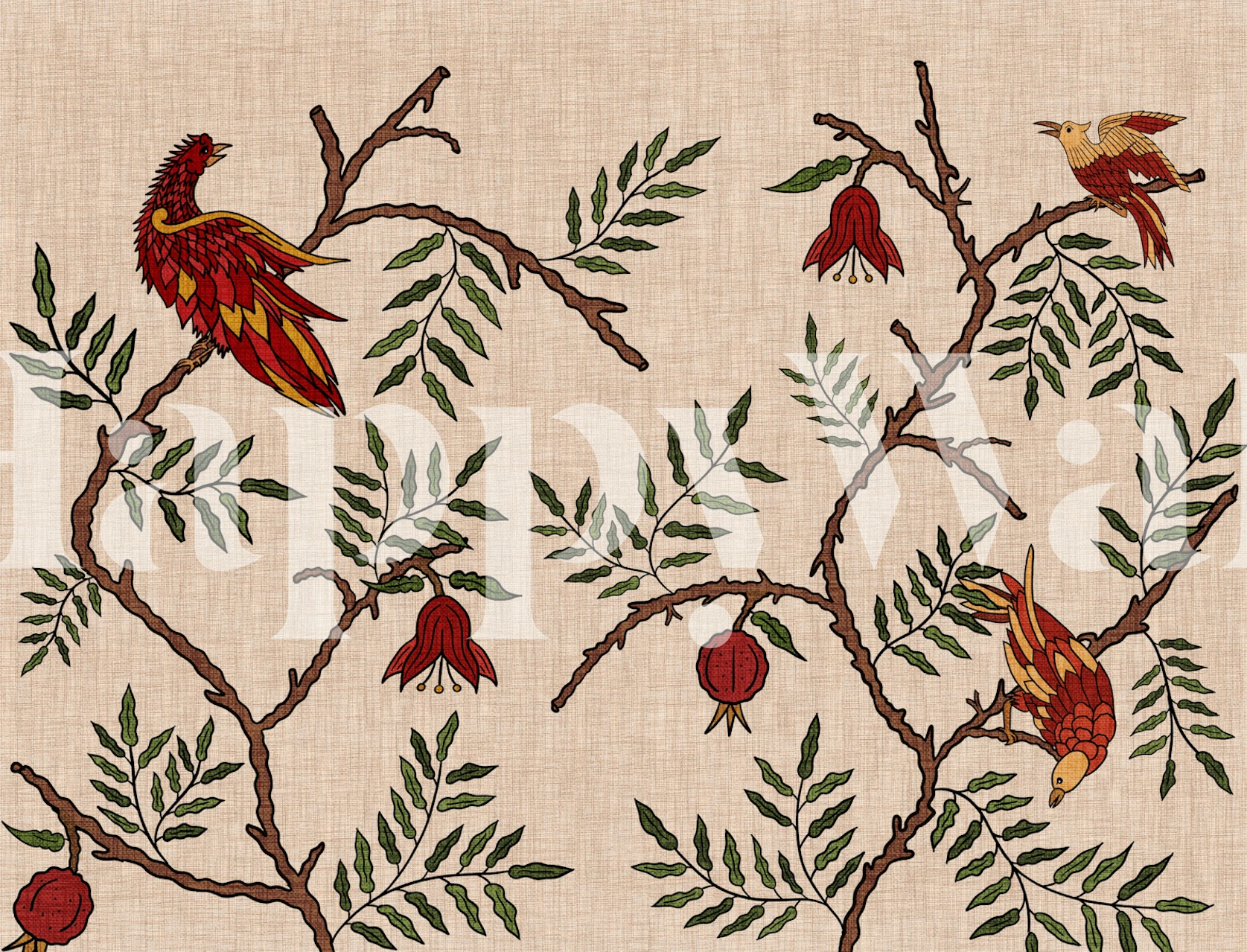Mediterranean Aviary wallpaper with birds and flowers
