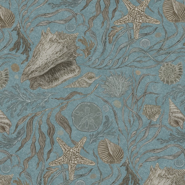 Hand Drawn Kelp and Seashells Denim Jumbo