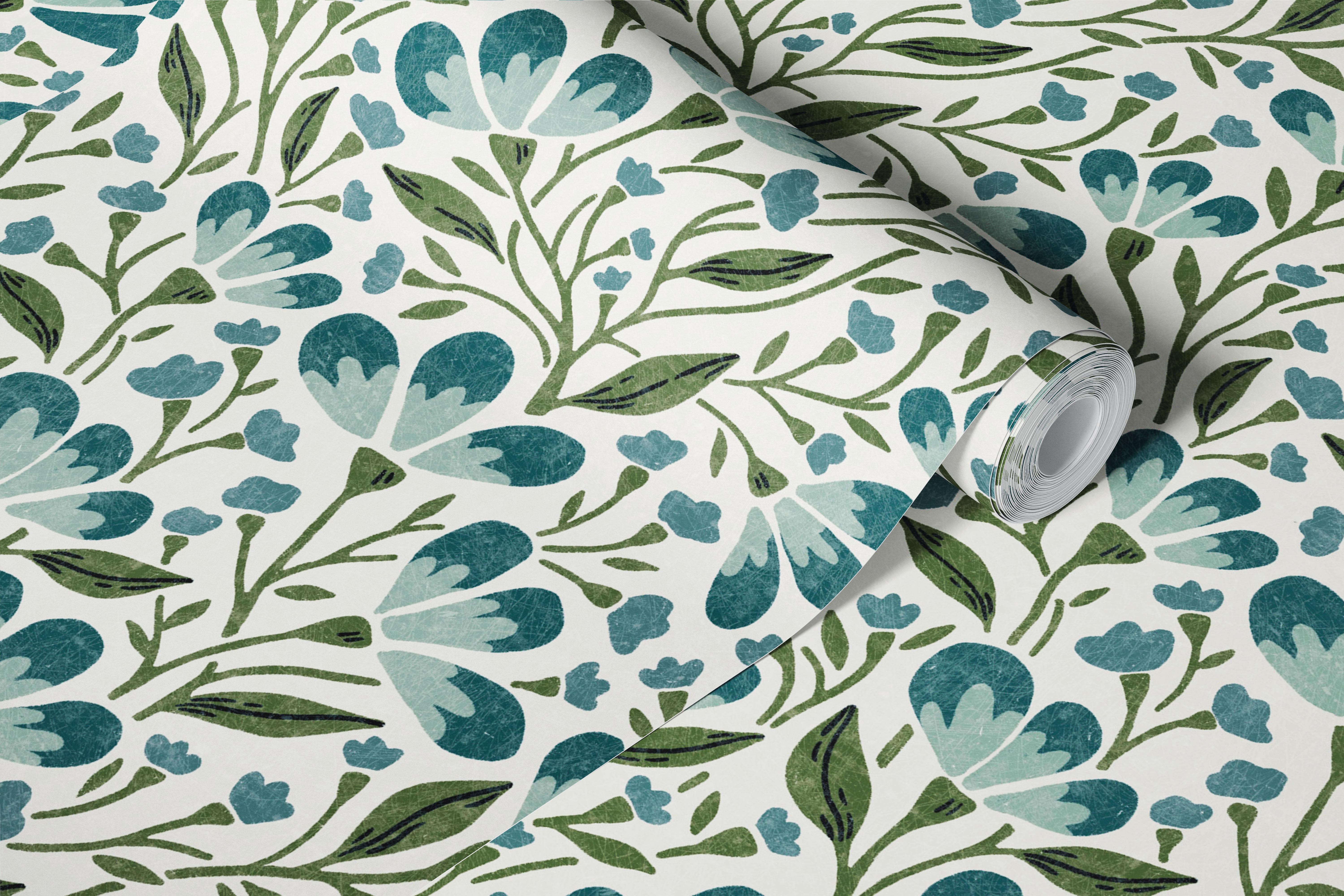 Papel pintado floral beige Galen en una habitación