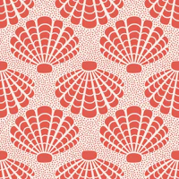 Coral red seashells on sand tapet