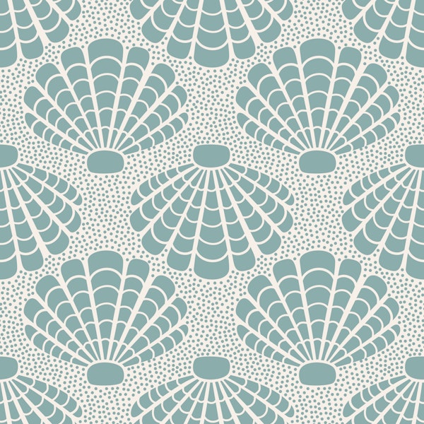 Silver teal seashells on sand