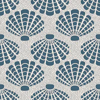 Navy seashells on sand tapet