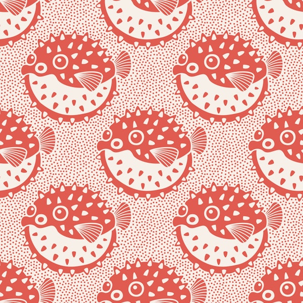 Playful Pufferfish Coral Red