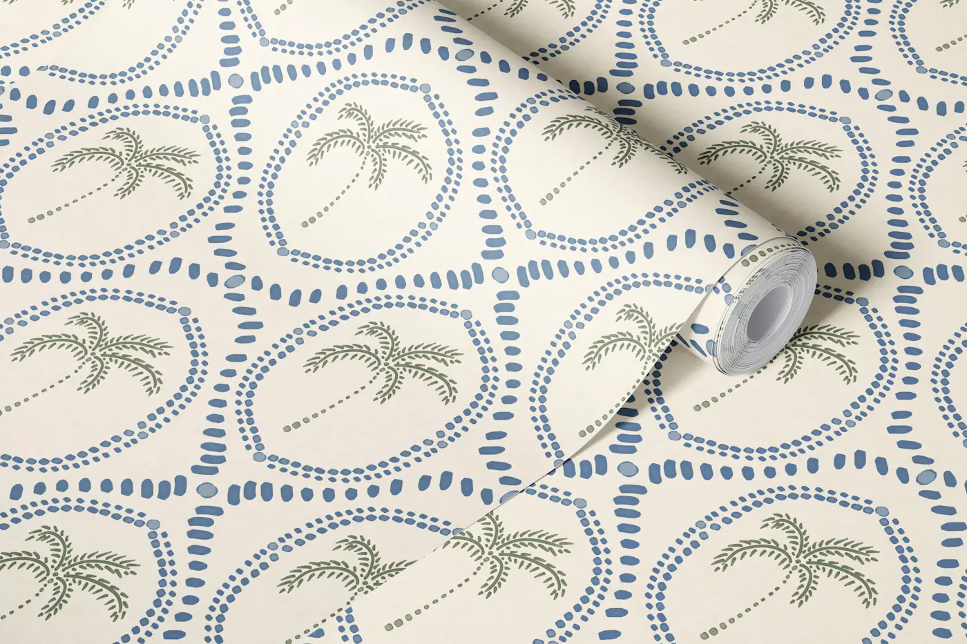 Beachy Boho Palm Oasis Slate Blue wallpaper roll