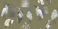 Lagoon Birds in Ochre behang