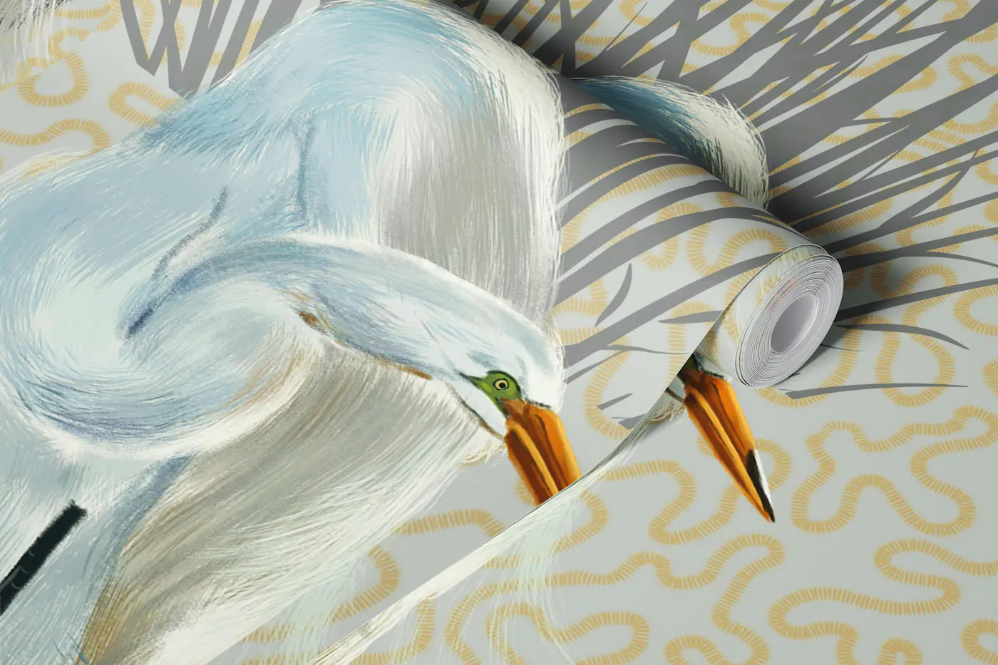 Lagoon Birds in Cream wallpaper roll