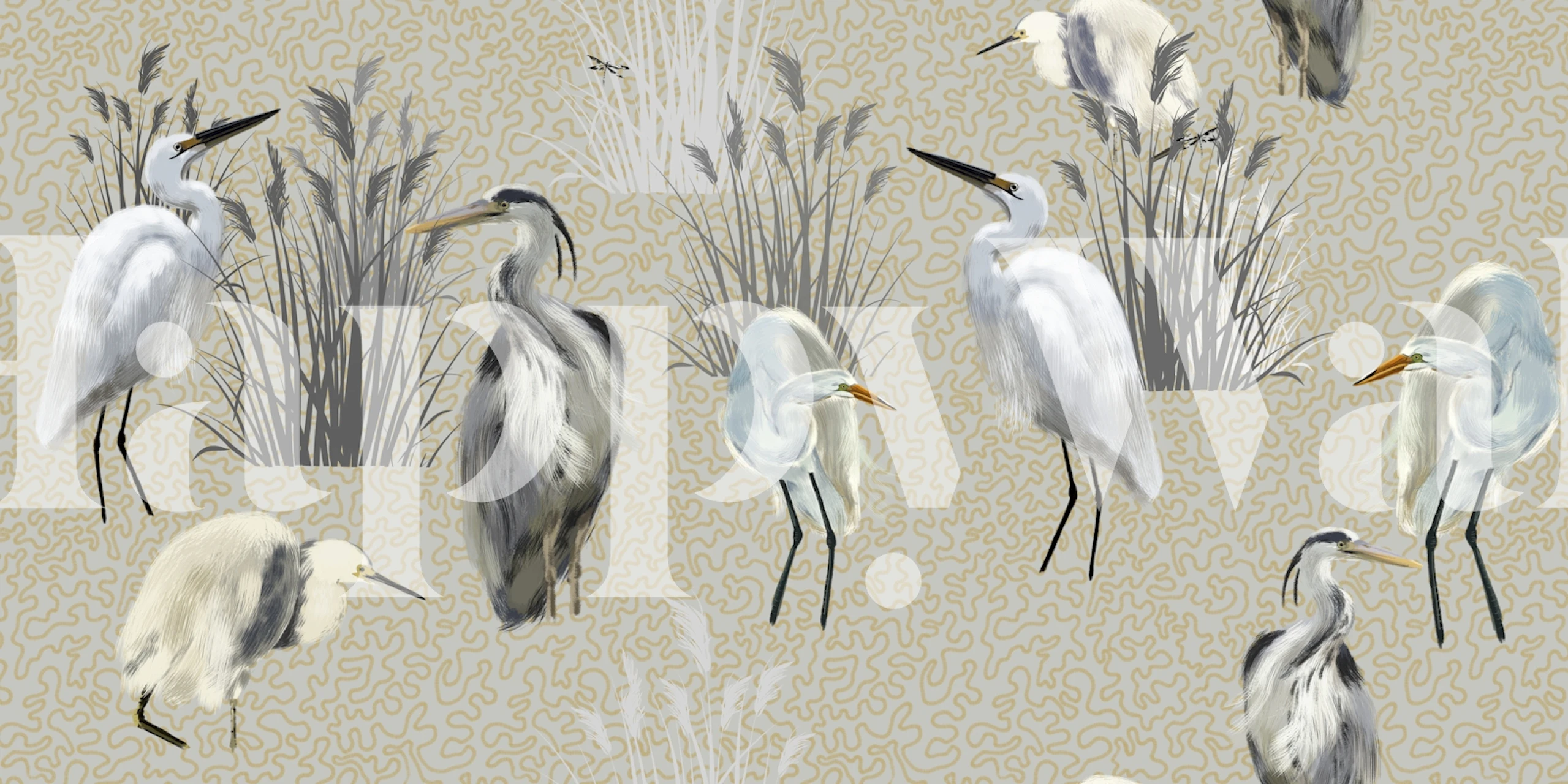 Lagoon Birds in Cream wallpaper in a room