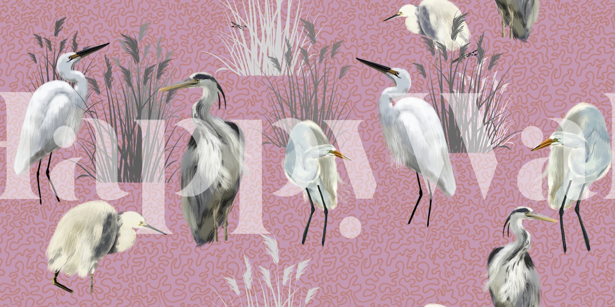 Lagoon Birds in Pink tapet